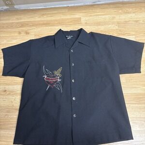 Johnny Suede Mens L Black Heartless Embroidered Button Down Shirt Rockabilly